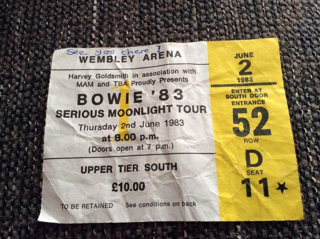 Preview of the first image of David Bowie 1983 Serious Moonlight Tour Wembley Ticket.