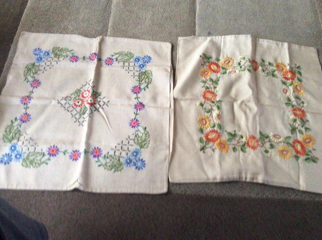 Preview of the first image of Pair of vintage Hand Embroidered Cushion Covers.