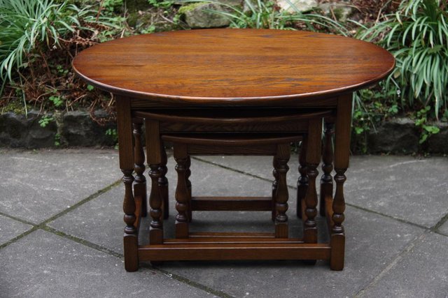 Image 7 of AN OLD CHARM LIGHT OAK NEST OF TABLES COFFEE SIDE WINE TABLE