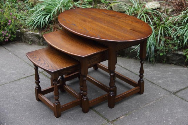 Image 16 of AN OLD CHARM LIGHT OAK NEST OF TABLES COFFEE SIDE WINE TABLE