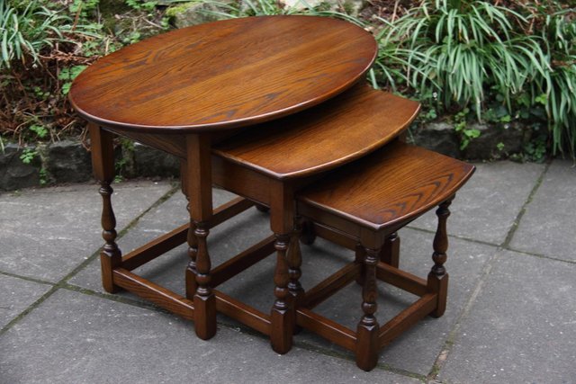 Image 19 of AN OLD CHARM LIGHT OAK NEST OF TABLES COFFEE SIDE WINE TABLE