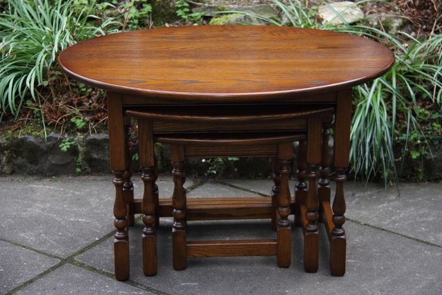 Image 20 of AN OLD CHARM LIGHT OAK NEST OF TABLES COFFEE SIDE WINE TABLE