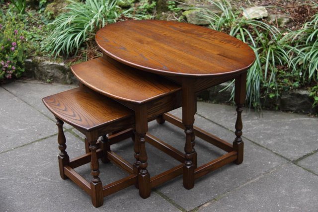 Image 21 of AN OLD CHARM LIGHT OAK NEST OF TABLES COFFEE SIDE WINE TABLE
