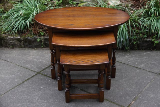 Image 26 of AN OLD CHARM LIGHT OAK NEST OF TABLES COFFEE SIDE WINE TABLE