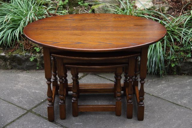 Image 30 of AN OLD CHARM LIGHT OAK NEST OF TABLES COFFEE SIDE WINE TABLE