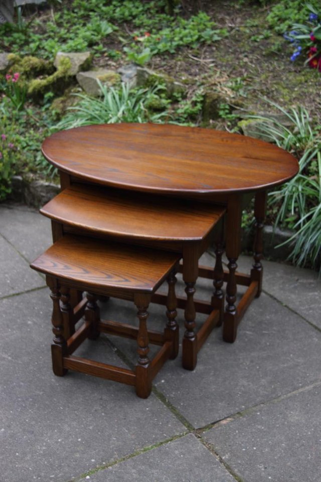 Image 32 of AN OLD CHARM LIGHT OAK NEST OF TABLES COFFEE SIDE WINE TABLE