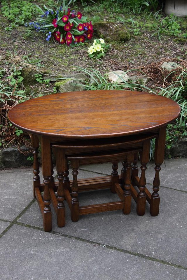 Image 41 of AN OLD CHARM LIGHT OAK NEST OF TABLES COFFEE SIDE WINE TABLE