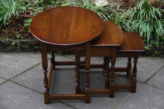 Image 51 of AN OLD CHARM LIGHT OAK NEST OF TABLES COFFEE SIDE WINE TABLE