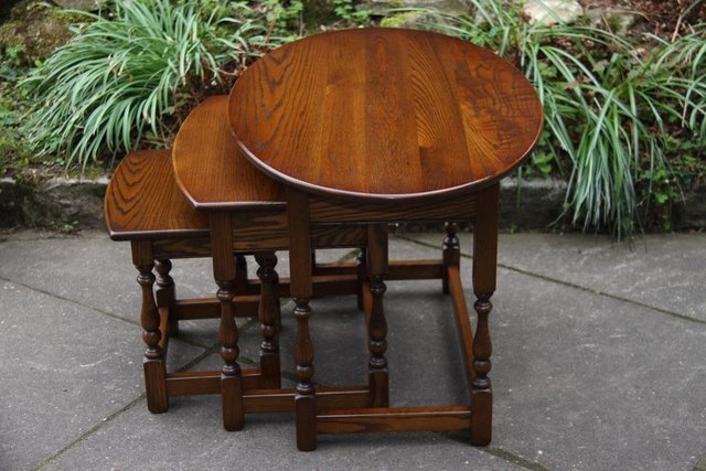 Image 68 of AN OLD CHARM LIGHT OAK NEST OF TABLES COFFEE SIDE WINE TABLE