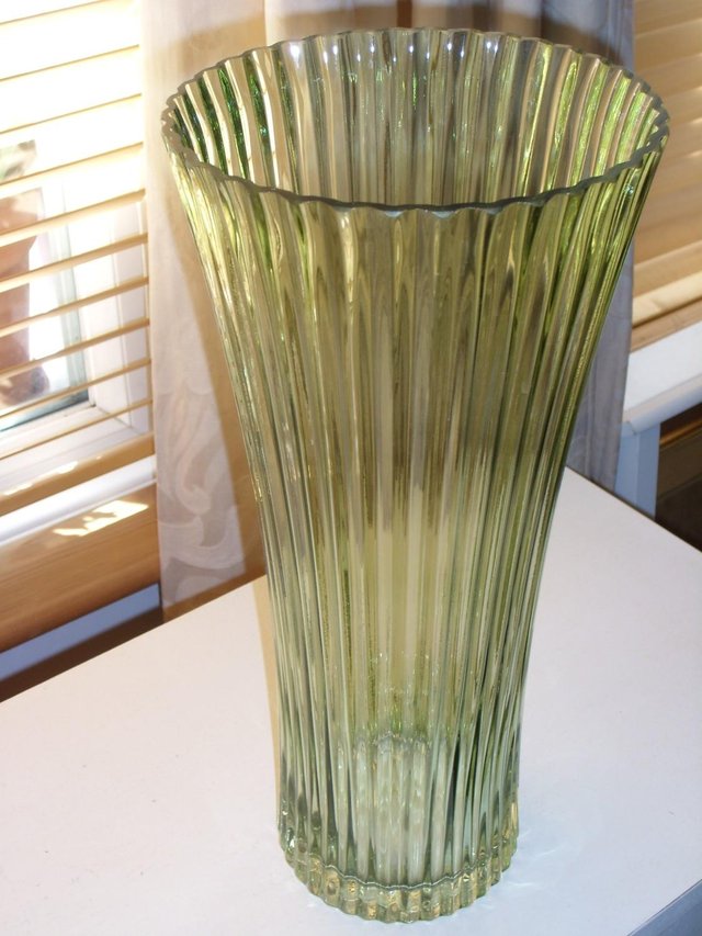 Image 2 of Tall Green Ribbed Glass Vase