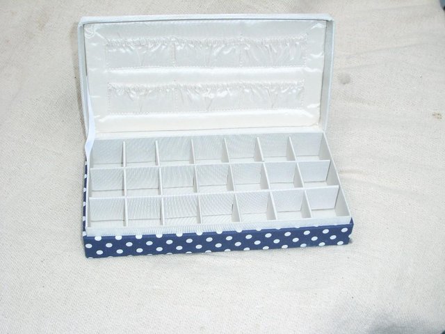 Image 2 of Jewellery Box - Blue & White Fabric Covered - NEW