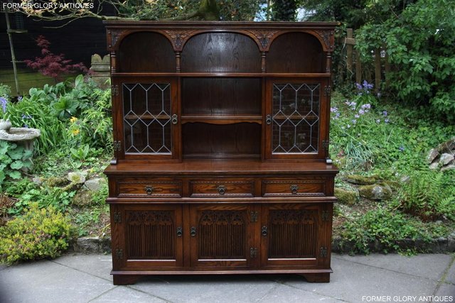 Preview of the first image of OLD CHARM LIGHT OAK DRESSER BASE SIDEBOARD DISPLAY CABINET.
