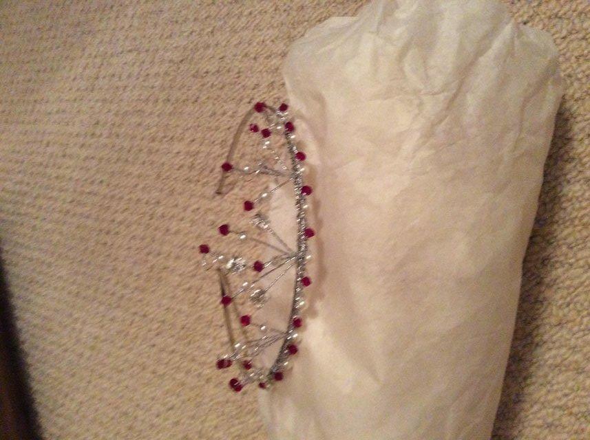 Image 2 of Red and clear beaded tiara with silver band