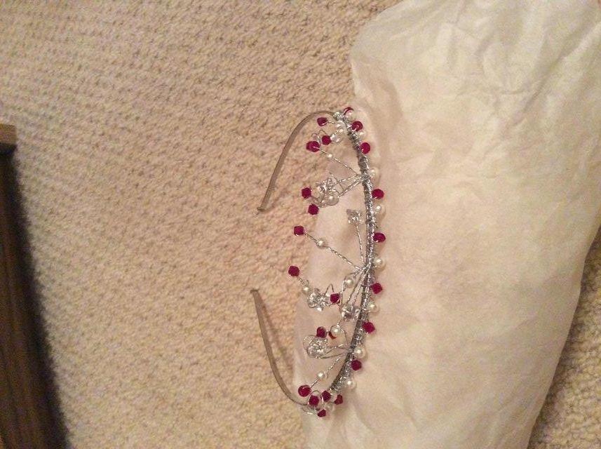 Image 3 of Red and clear beaded tiara with silver band