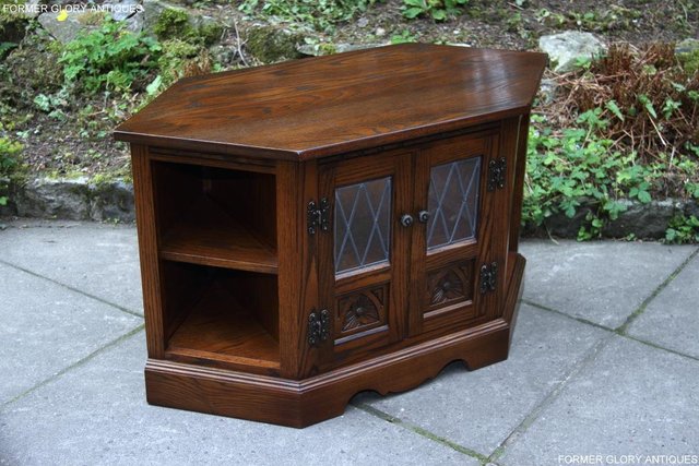 Image 3 of AN OLD CHARM LIGHT OAK CORNER TV DVD CD CABINET STAND TABLE