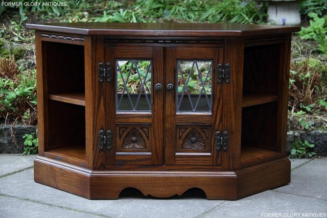 Image 6 of AN OLD CHARM LIGHT OAK CORNER TV DVD CD CABINET STAND TABLE