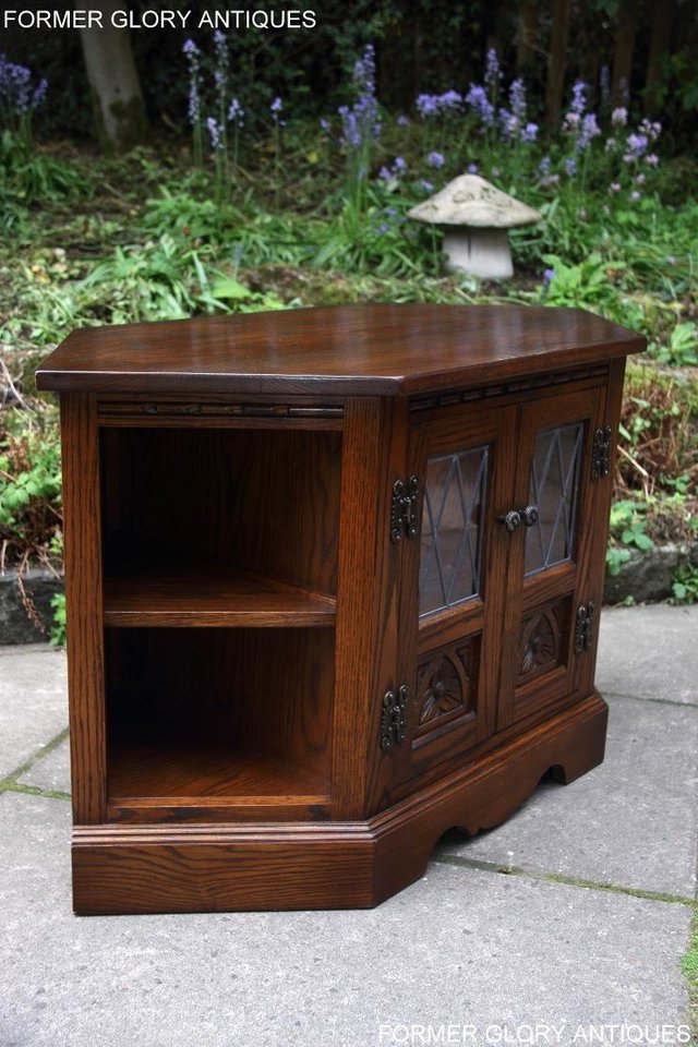 Image 10 of AN OLD CHARM LIGHT OAK CORNER TV DVD CD CABINET STAND TABLE
