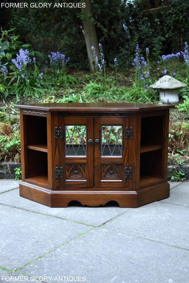 Image 13 of AN OLD CHARM LIGHT OAK CORNER TV DVD CD CABINET STAND TABLE