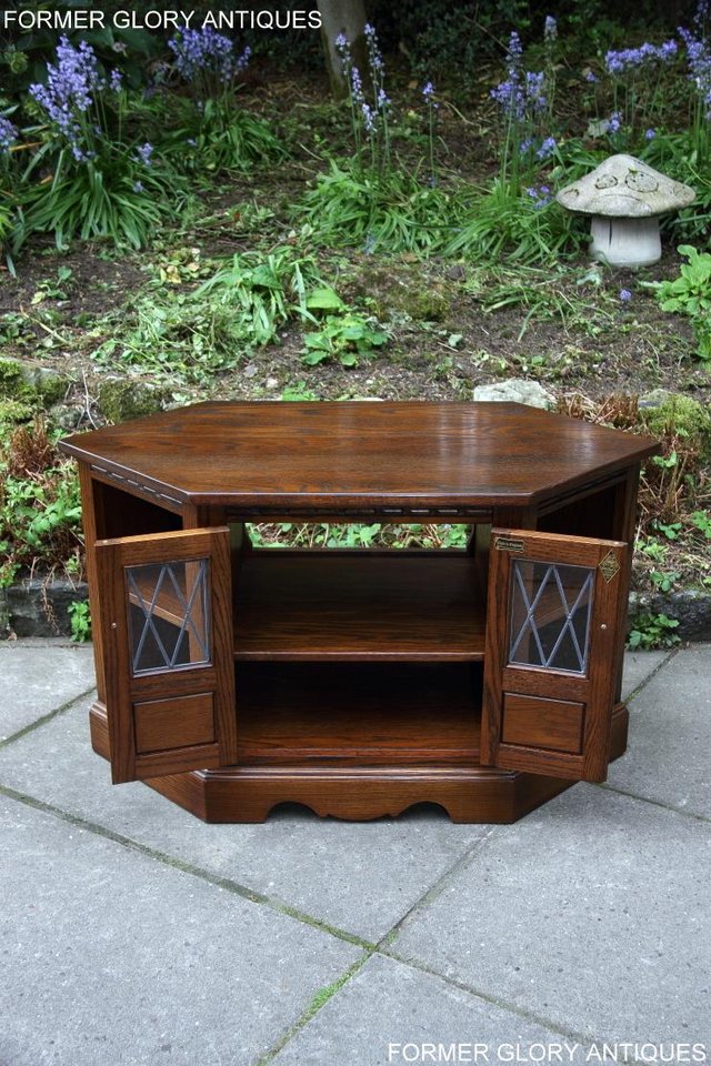 Image 17 of AN OLD CHARM LIGHT OAK CORNER TV DVD CD CABINET STAND TABLE