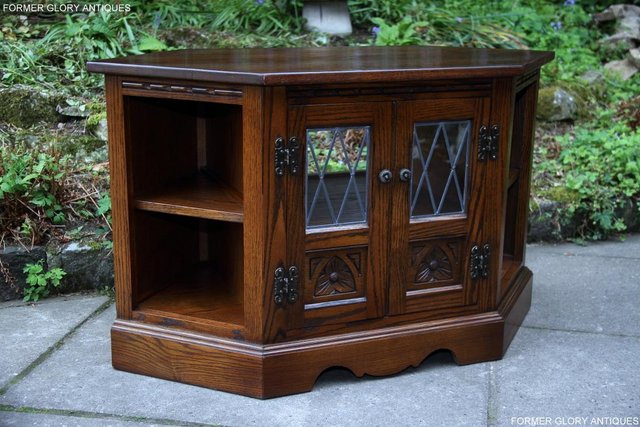 Image 25 of AN OLD CHARM LIGHT OAK CORNER TV DVD CD CABINET STAND TABLE