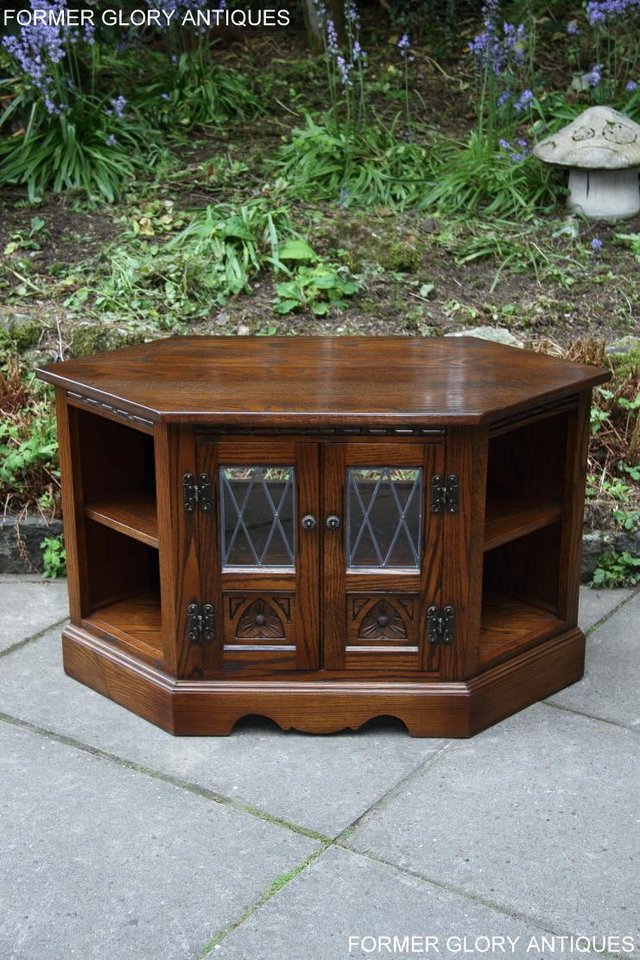 Image 40 of AN OLD CHARM LIGHT OAK CORNER TV DVD CD CABINET STAND TABLE