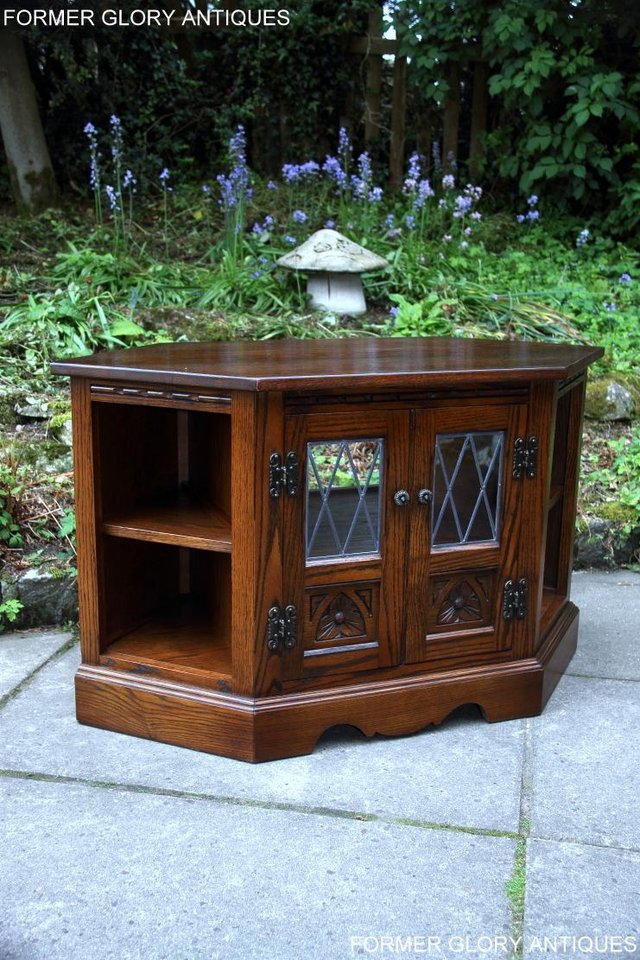 Image 59 of AN OLD CHARM LIGHT OAK CORNER TV DVD CD CABINET STAND TABLE