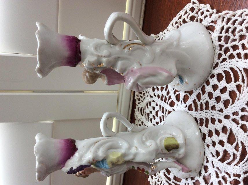 Image 3 of Pair of antique porceline candle holders
