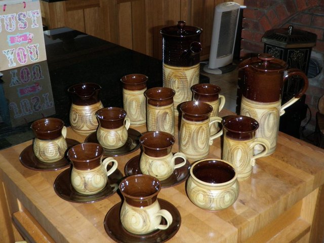 Preview of the first image of 1970's COFFEE SET 19piece by Alvingham Pottery, Louth,Lincs,.