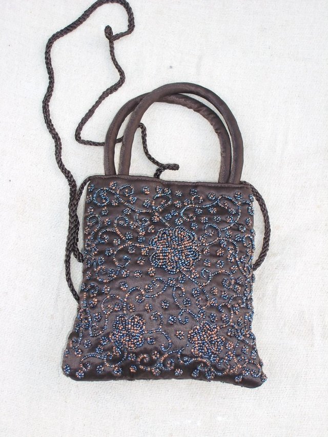 Preview of the first image of NEW! EAST Small Brown Beaded Handbag.