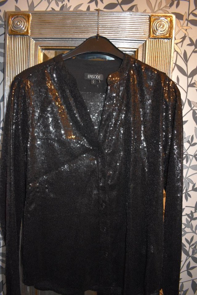 Image 2 of size 12 black fine sequinned shirt/jacket by Episode