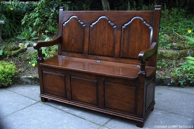 Image 2 of TITCHMARSH & GOODWIN STYLE OAK MONKS BENCH HALL SEAT SETTLE
