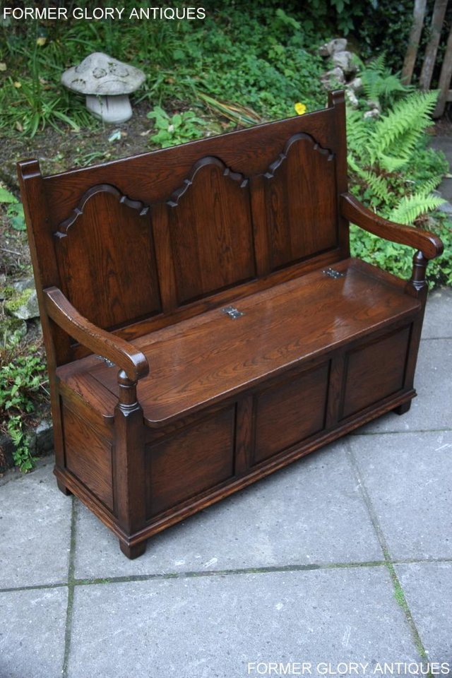 Image 3 of TITCHMARSH & GOODWIN STYLE OAK MONKS BENCH HALL SEAT SETTLE