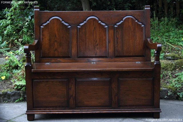 Image 8 of TITCHMARSH & GOODWIN STYLE OAK MONKS BENCH HALL SEAT SETTLE