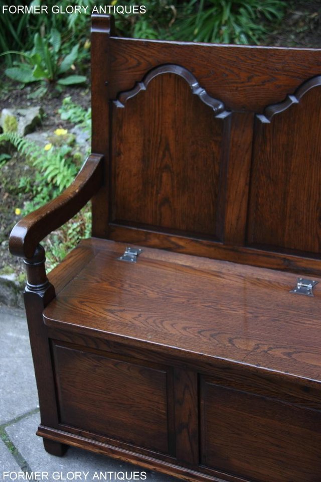 Image 11 of TITCHMARSH & GOODWIN STYLE OAK MONKS BENCH HALL SEAT SETTLE