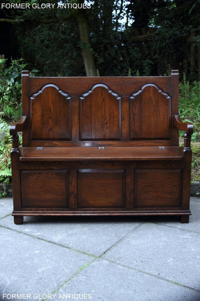 Image 13 of TITCHMARSH & GOODWIN STYLE OAK MONKS BENCH HALL SEAT SETTLE