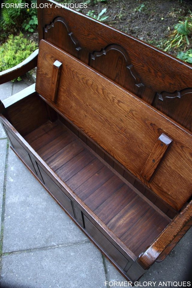 Image 14 of TITCHMARSH & GOODWIN STYLE OAK MONKS BENCH HALL SEAT SETTLE