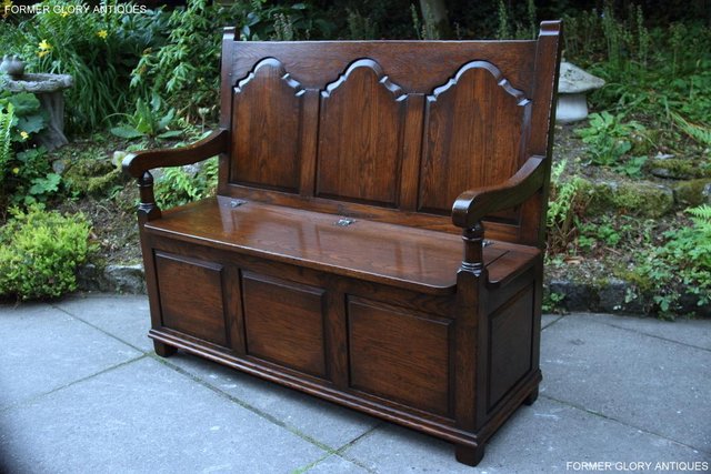 Image 17 of TITCHMARSH & GOODWIN STYLE OAK MONKS BENCH HALL SEAT SETTLE