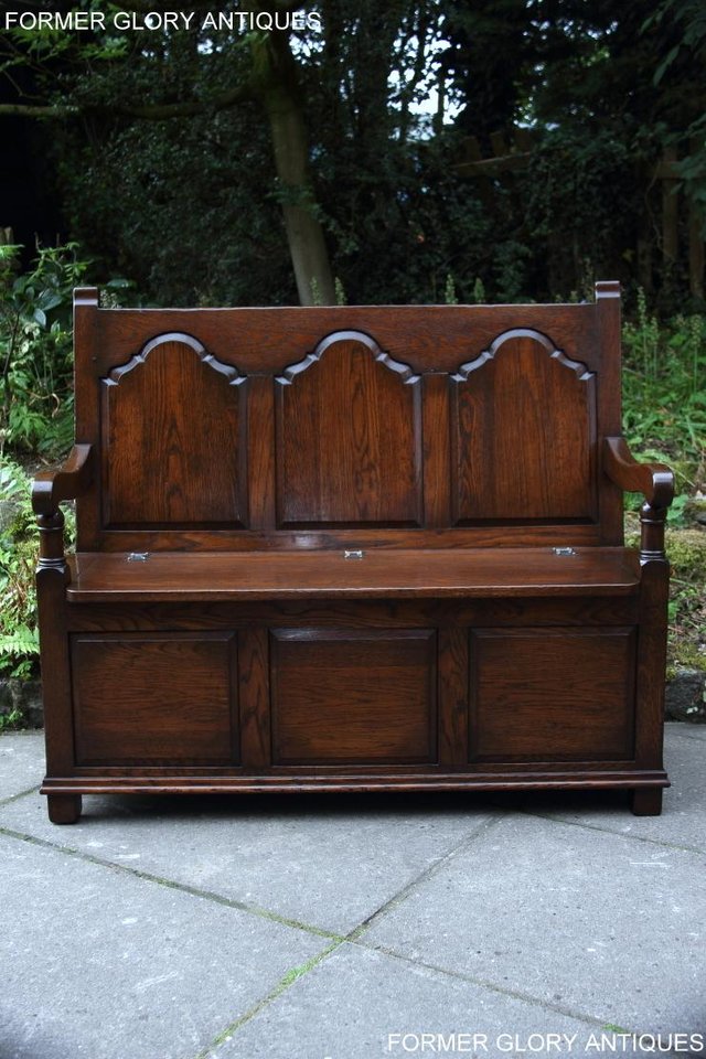 Image 20 of TITCHMARSH & GOODWIN STYLE OAK MONKS BENCH HALL SEAT SETTLE