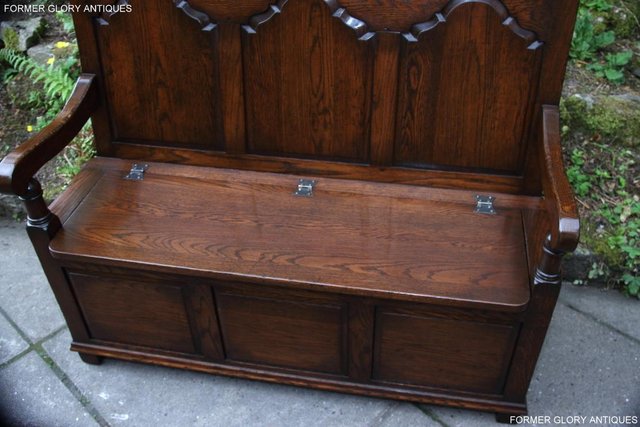 Image 25 of TITCHMARSH & GOODWIN STYLE OAK MONKS BENCH HALL SEAT SETTLE