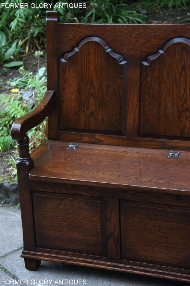 Image 27 of TITCHMARSH & GOODWIN STYLE OAK MONKS BENCH HALL SEAT SETTLE
