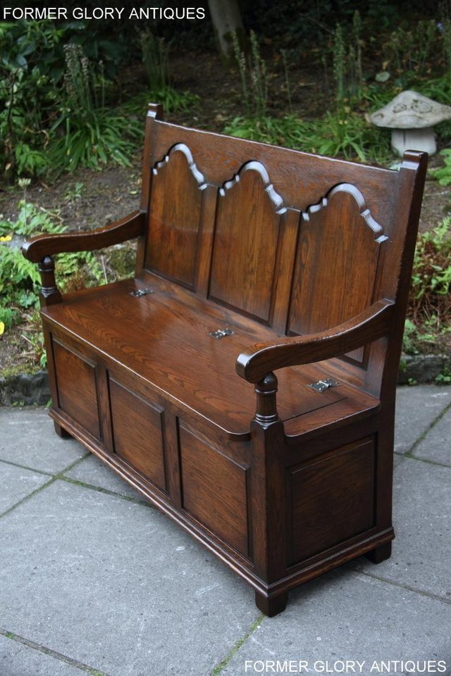 Image 28 of TITCHMARSH & GOODWIN STYLE OAK MONKS BENCH HALL SEAT SETTLE