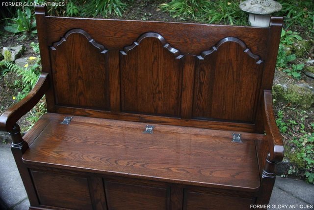 Image 34 of TITCHMARSH & GOODWIN STYLE OAK MONKS BENCH HALL SEAT SETTLE
