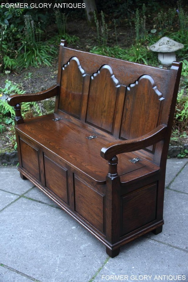 Image 37 of TITCHMARSH & GOODWIN STYLE OAK MONKS BENCH HALL SEAT SETTLE