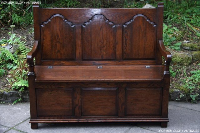 Image 41 of TITCHMARSH & GOODWIN STYLE OAK MONKS BENCH HALL SEAT SETTLE