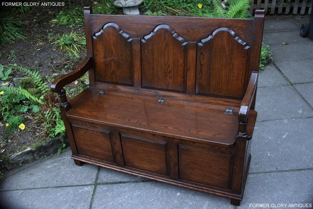 Image 42 of TITCHMARSH & GOODWIN STYLE OAK MONKS BENCH HALL SEAT SETTLE