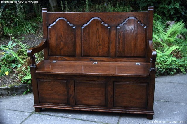 Image 44 of TITCHMARSH & GOODWIN STYLE OAK MONKS BENCH HALL SEAT SETTLE