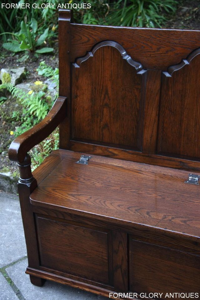 Image 48 of TITCHMARSH & GOODWIN STYLE OAK MONKS BENCH HALL SEAT SETTLE