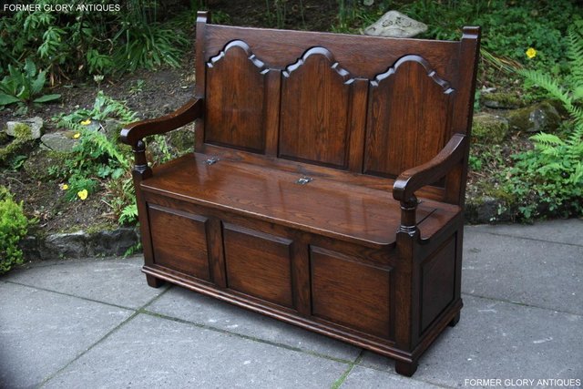 Image 51 of TITCHMARSH & GOODWIN STYLE OAK MONKS BENCH HALL SEAT SETTLE