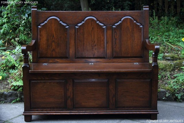 Image 52 of TITCHMARSH & GOODWIN STYLE OAK MONKS BENCH HALL SEAT SETTLE