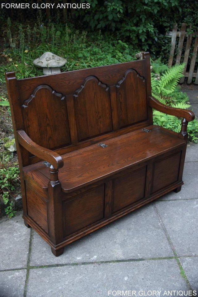 Image 55 of TITCHMARSH & GOODWIN STYLE OAK MONKS BENCH HALL SEAT SETTLE